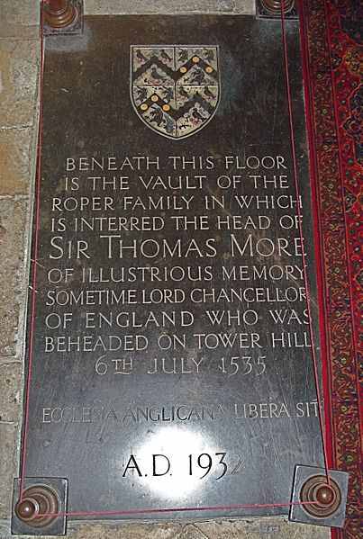 Sir Thomas More family's vault in St Dunstan's Church. Photo by Liondartois