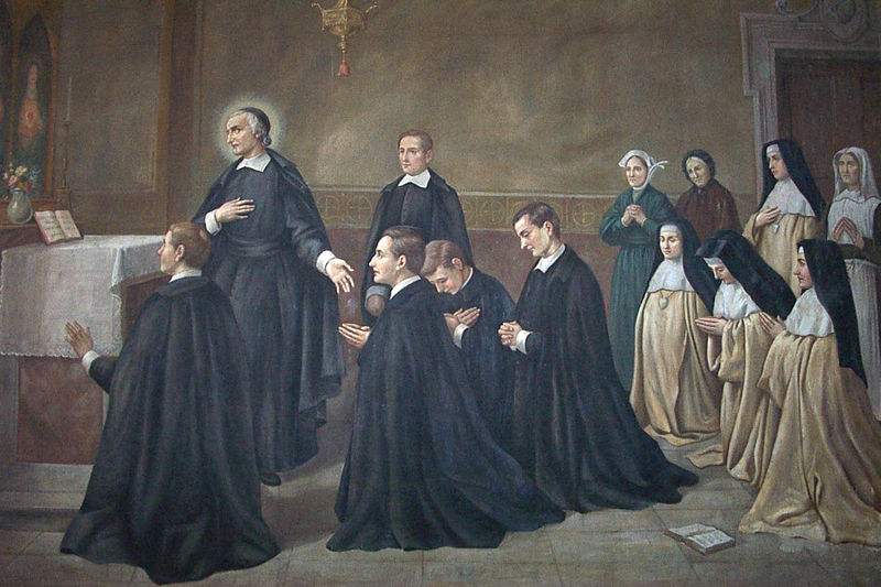 St. John Eudes with fathers and sisters of the congregation founded by himself. Painted for the ceremony of beatification of Eudes, 1909