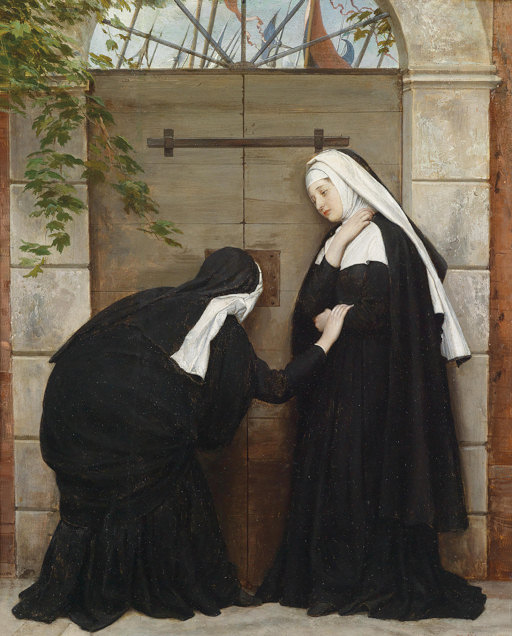 French Revolutionaries at the Carmelite gate. "Nuns under Threat", painting by Eugene de Blaas.