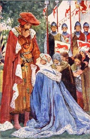 Queen Philippa of Hainault begging her husband, Edward III to spare the lives of six burghers in 1347.
