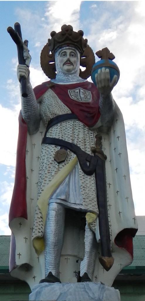 This statue of King St. Ferdinand stands outside the Metropolitan Cathedral of San Fernando in the City of San Fernando, in the Philippines. Photo by Ramon FVelasquez.