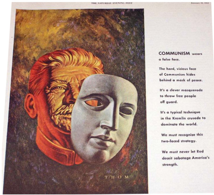 A 1952 Ad of the  False Face of Communism in the Saturday Evening Post Magazine.