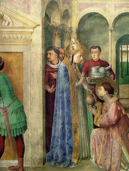 Saint Lawrence Receiving the Treasures of the Church from Pope Sixtus II, by Blessed Fra Angelico.
