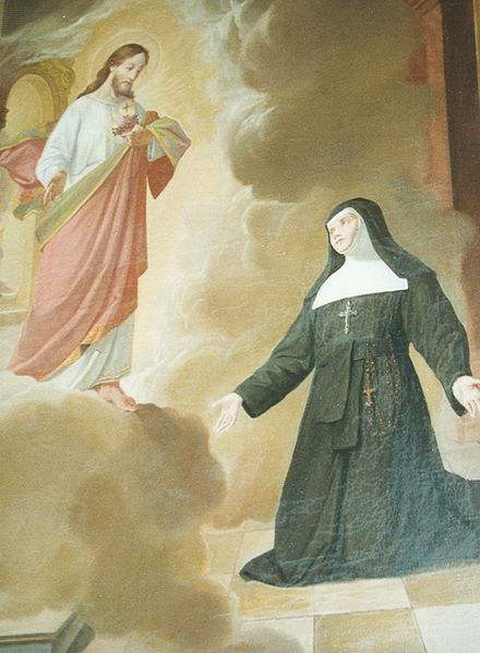 Our Lord appearing to St. Margaret Mary Alacoque.