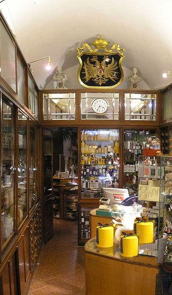 Interior of J.B. Filz Sohn perfume shop in Vienna. Family owned since 1809 and becoming the Court Perfumer of the Imperial family, receiving the privilege of Hoftitels.