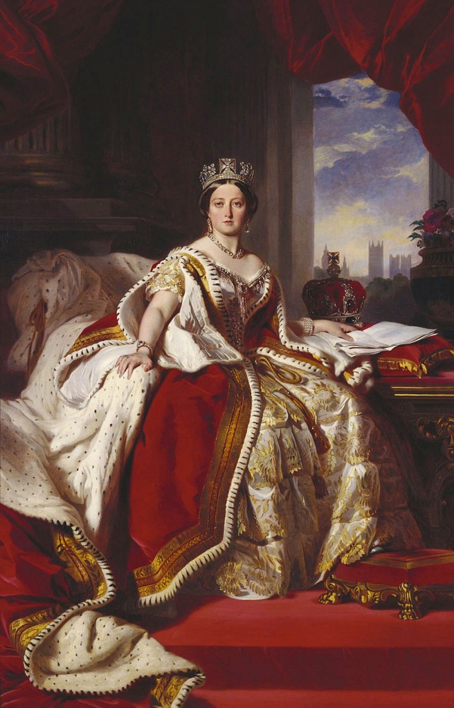 Portrait of Queen Victoria in her coronation robes and wearing the State Diadem. Painting by Franz Xaver Winterhalter 1845.