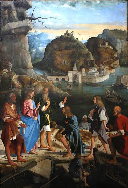 Jesus calling the Sons of Zebedee. Painting by Marco Basaiti.
