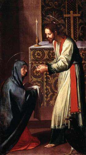St. John the Evangelist giving Communion to the Virgin. Painting by Alonzo Cano.