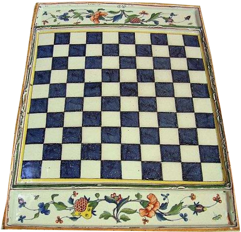 A 1765 faïence chessboard made in Rouen, France.