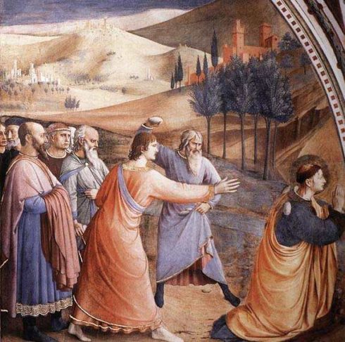 Stoning of St. Stephen, with Saul (St. Paul) holding their garments.
