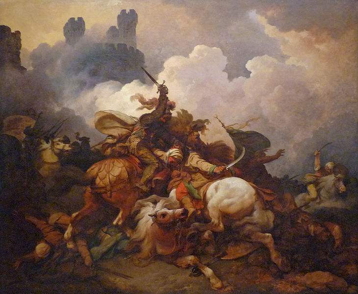 Painting by Philip Jacques de Loutherbourg of the Battle between King Richard I Lionheart and Saladin at Saint-Jean d'Acre.