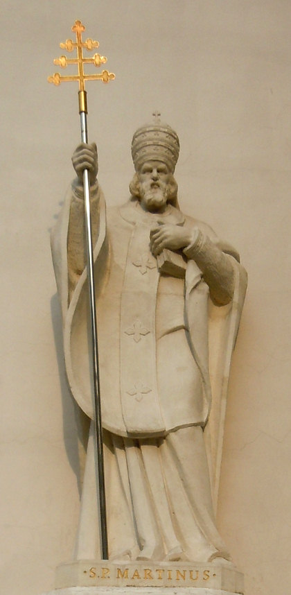 The statue of Pope Saint Martin I on the facade of the Assumption Cathedral in Odessa, Ukraine. Photo by Yuriy Kvach.