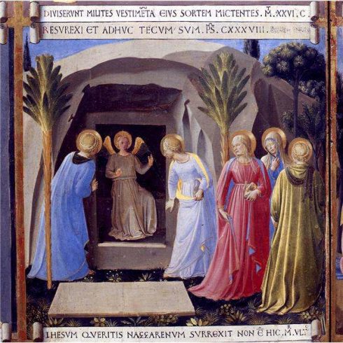 The Angel telling the three women at the Tomb of the Resurrection of Christ. Painting for the Armadio degli Argenti by Bl. Fra Angelico 