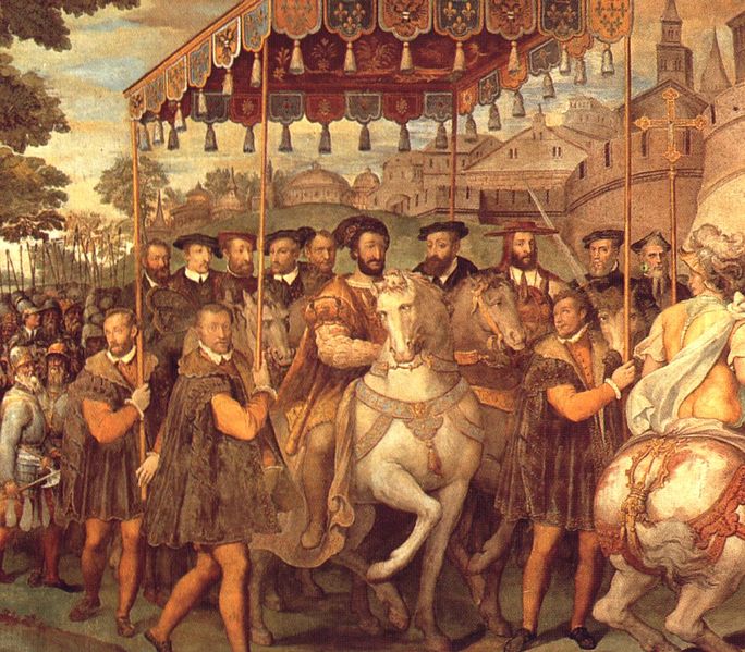 The Solemn Entrance of Emperor Charles V, Francis I of France, and of Alessandro Cardinal Farnese into Paris in 1540.