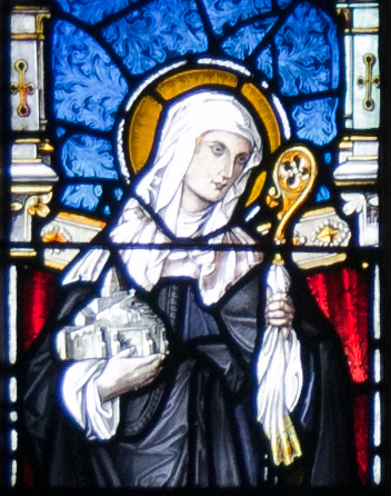Stained glass window of St. Attracta in the Church of the Immaculate Conception, Ballymote, County Sligo, Ireland. Photo taken by Andreas F. Borchert.
