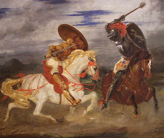 Confrontation of knights in the countryside by Eugène Delacroix