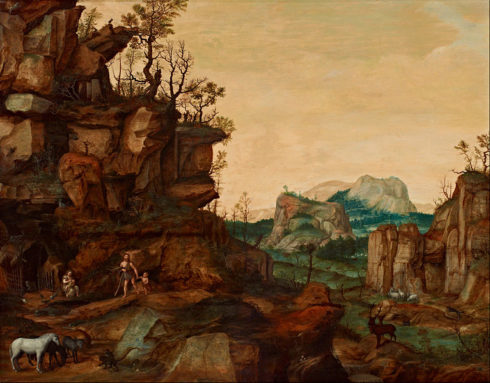 Landscape with Adam, Eve, Cain and Abel. Painting by Cornelis van Dalem.