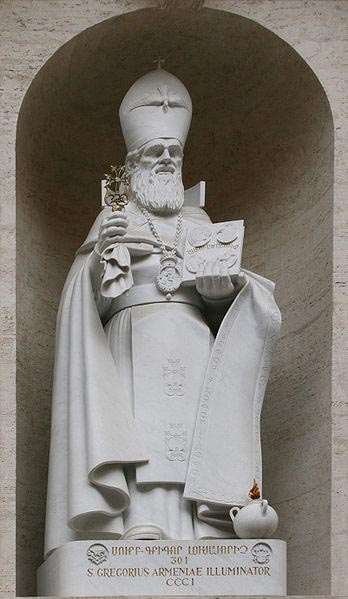 Statue of St. Gregory the Illuminator in Vatican City on the facade of Saint Peter's Basilica.
