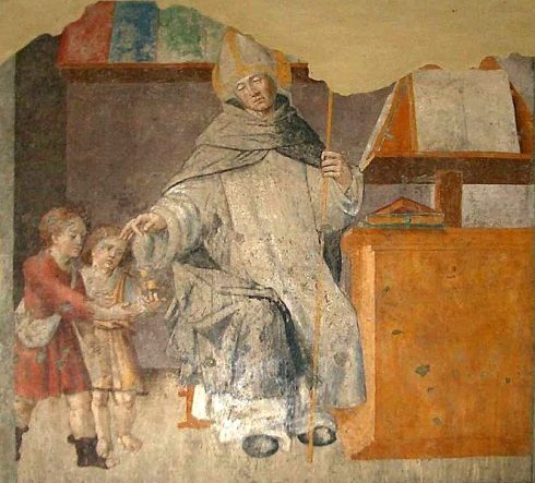 Fresco of The alms of Sant'Antonio Pierozzi in the Church of San Domenico, Torino, Italy.