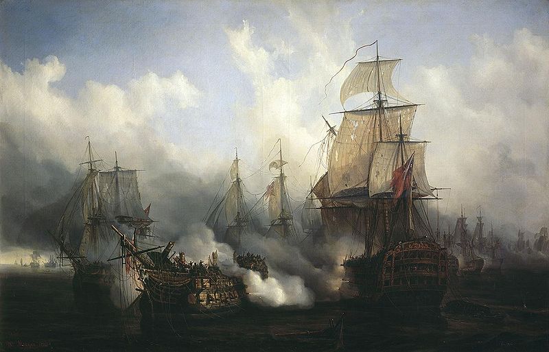 The Battle of Trafalgar. Painting by Auguste Mayer.