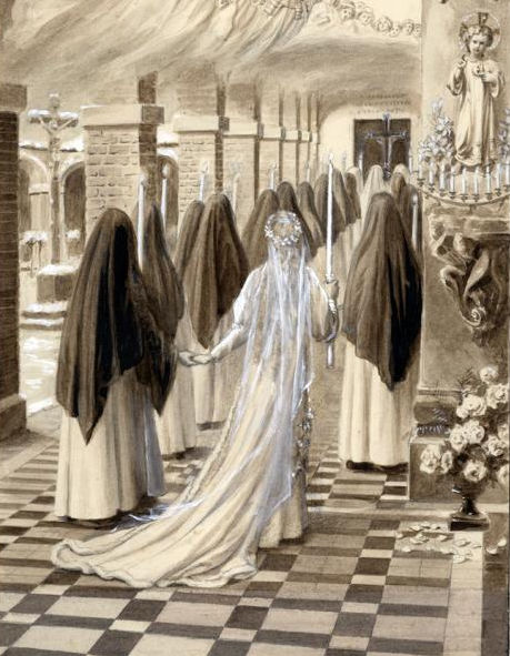 St. Thérèse going to choir in procession on the day she took the habit - wash by Charles Jouvenot.