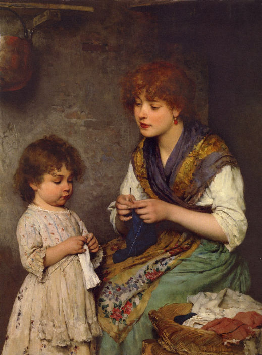 The Knitting Lesson by Eugene de Blaas